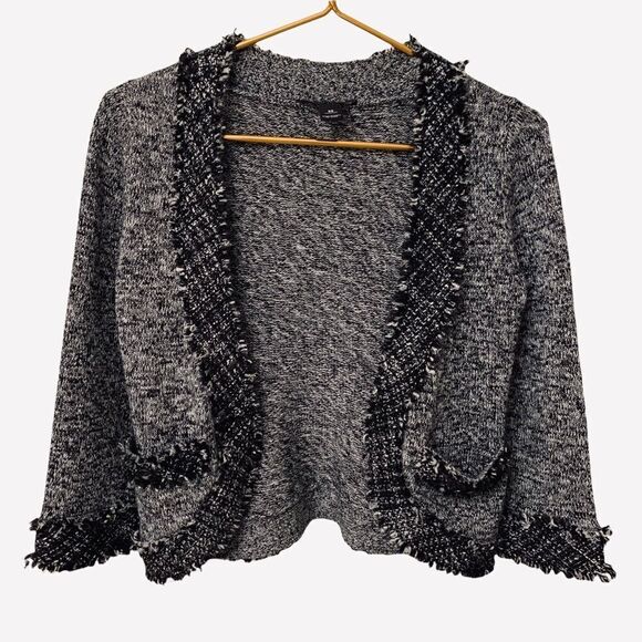 White House Black Market Black & White Silver Metallic Threads Bolero Jacket XS - Picture 1 of 6